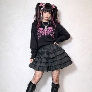 ACDC RAG Harajuku Japan Black Tiered Ruffle Mini Skirt Kawaii Goth. One Size
